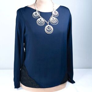 LOFT Forever Navy Black Lace Paneled Blouse